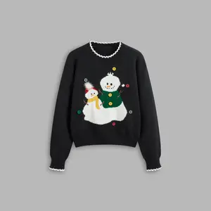 Cider [size 2-10] Wool-blend Knit Round Neckline Snowman Button Sweater