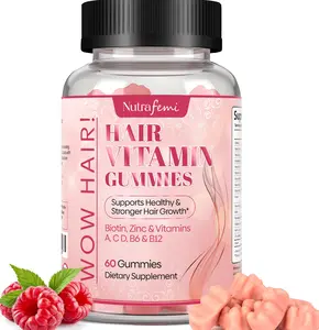 Nutrafemi Hair Vitamin Gummies for Longer Thicker Hair with Biotin Zinc Vitamins A C D B6 B12 Supports Healthy Stronger Hair Growth 60 Gummies
