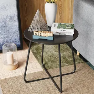 LAUSAINT HOME 2 Pack Small Round  Table，18" Outdoor Side Table,  Patio Small Side Table Waterproof Round Metal Steel Weather Resistant Portable Outdoor and Indoor End Table for Garden Balcony Yard, Black