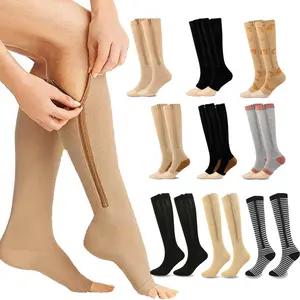Yowllow 15-20 mmHg Boot Socks Zipper Compression Socks Women & Men - 3 Pairs Calf Knee High Open/Close Toe Compression Stocking suit for Walking Athletic Cycling(Yowllow SK91)