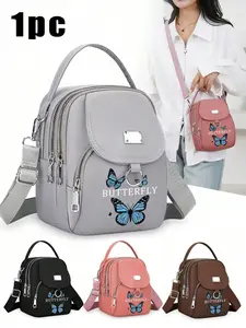 Women's Fashion Oxford Crossbody Bag, Blue Butterfly Print, Casual Shoulder Bag, Zipper Closure, Polyester Lining, Multi-Functional Daily Accessory