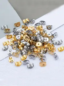 100pcs Stainless Steel Ear Plugs, Butterfly Clasp Silver Color Rose Gold, DIY Earring Accessories, Durable Fashion Design