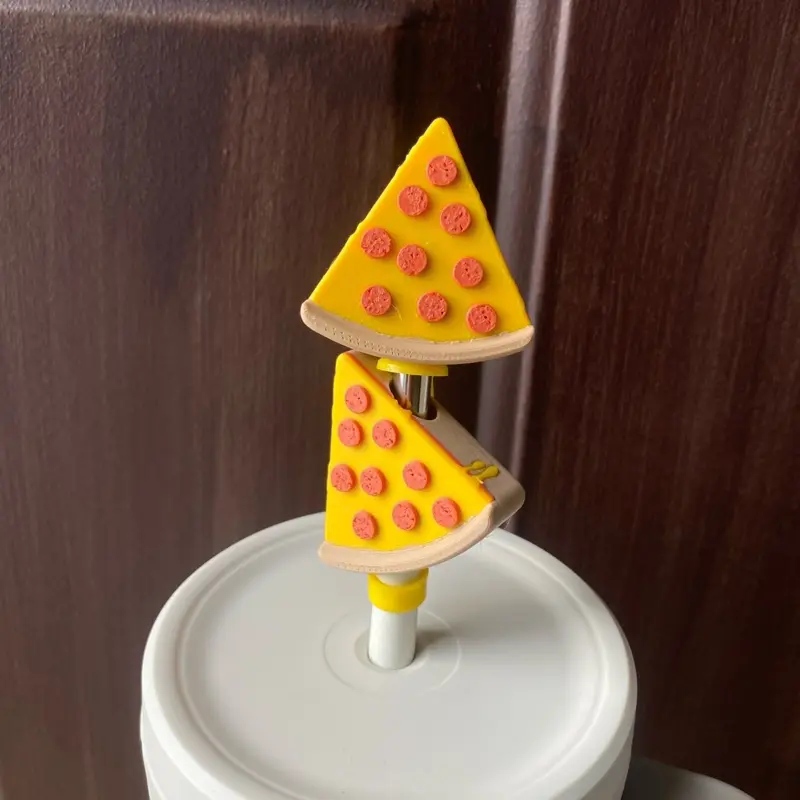 Cheese And Pepperoni Pizza Slice Straw Toppers and Charms for Stanley Tumbers & 9.5mm Straws with Durable PLA Design - Stylish, Beverage