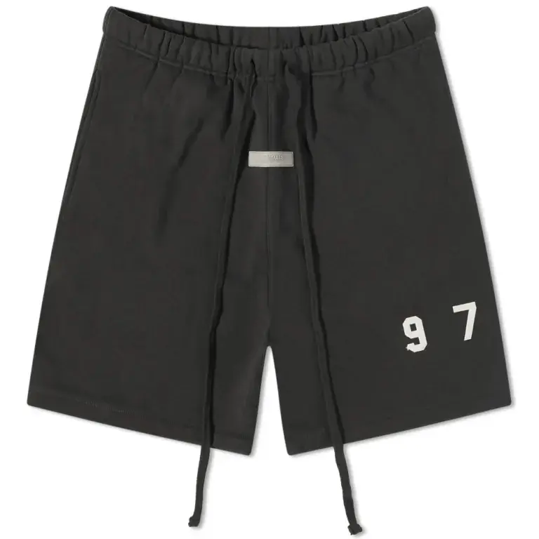 Menswear Men's Loose Fit Stylish Casual Sweatshorts - 'Iron' Black, '1977' Logo, All Seasons, Style 160BT212000F
