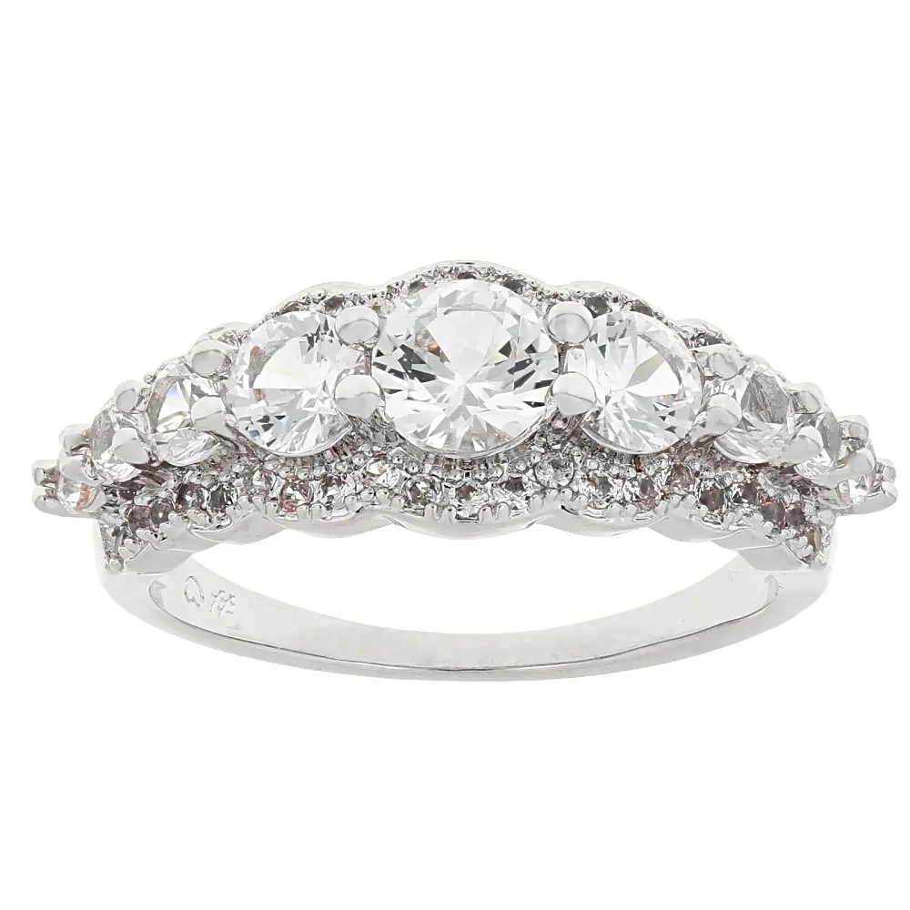 JTV White Lab Created Sapphire Rhodium Over Brass Ring 1.82ctw