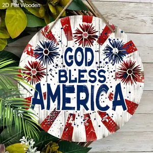 1pc 2D Flat Decoration Celebrating America'S Independence Day on July 4Th, Featuring a Red And Blue Striped Pattern. This Wooden Porch Wreath Is Perfect for Hanging, with Prints, Signs, And Paintings That Serve As Home Pendants, Drops, Finials
