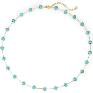 18K Gold Plated Turquoise Beaded Choker Necklace for Women, Handmade Boho Beach Jewelry, Adjustable Summer Western Necklace, Gold Necklace Women