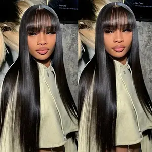 Bone Straight Wigs With Bangs Natural Black Fringe Wig With Bangs For Women Straight Glueless Machine Made Wig