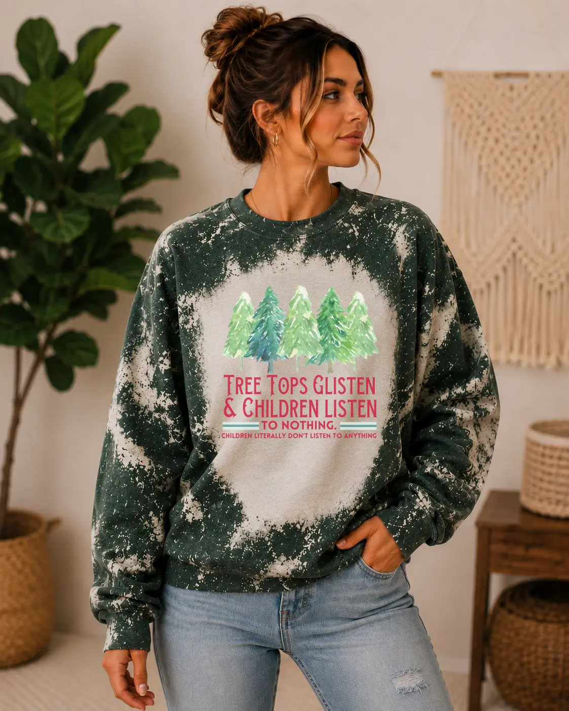 Tree Tops Glisten and Children Listen to Nothing Bleached Christmas Sweatshirt