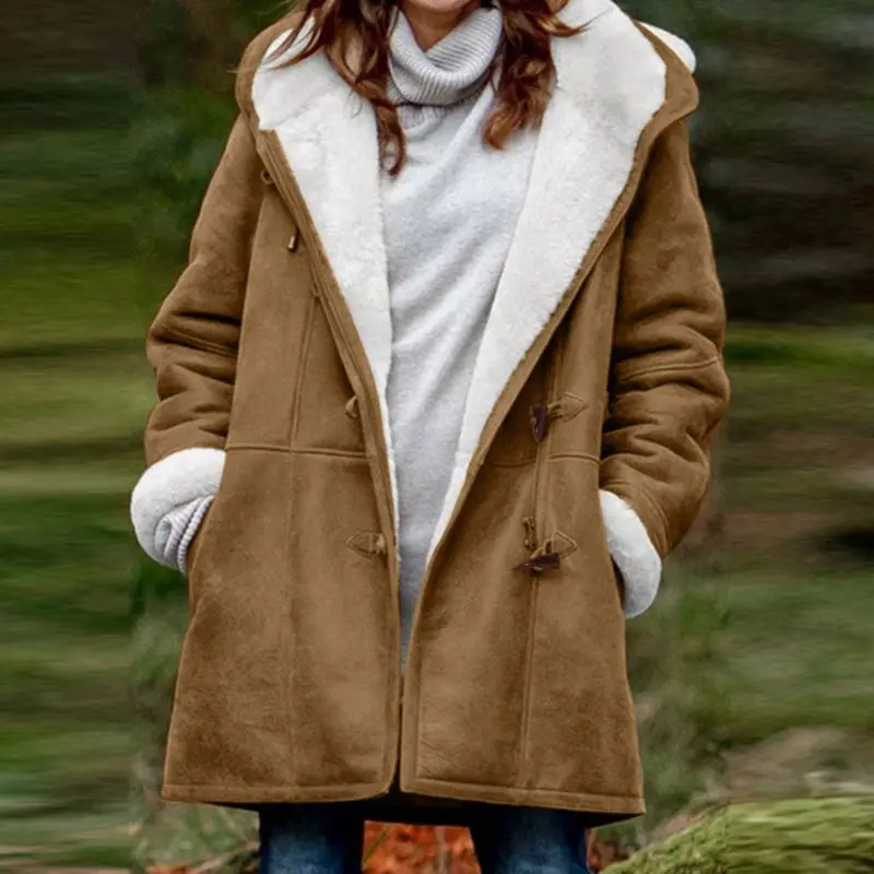 Sherpa-Lined Duffle Toggle Jacket with Hood — Warm Hooded Fleece Coat