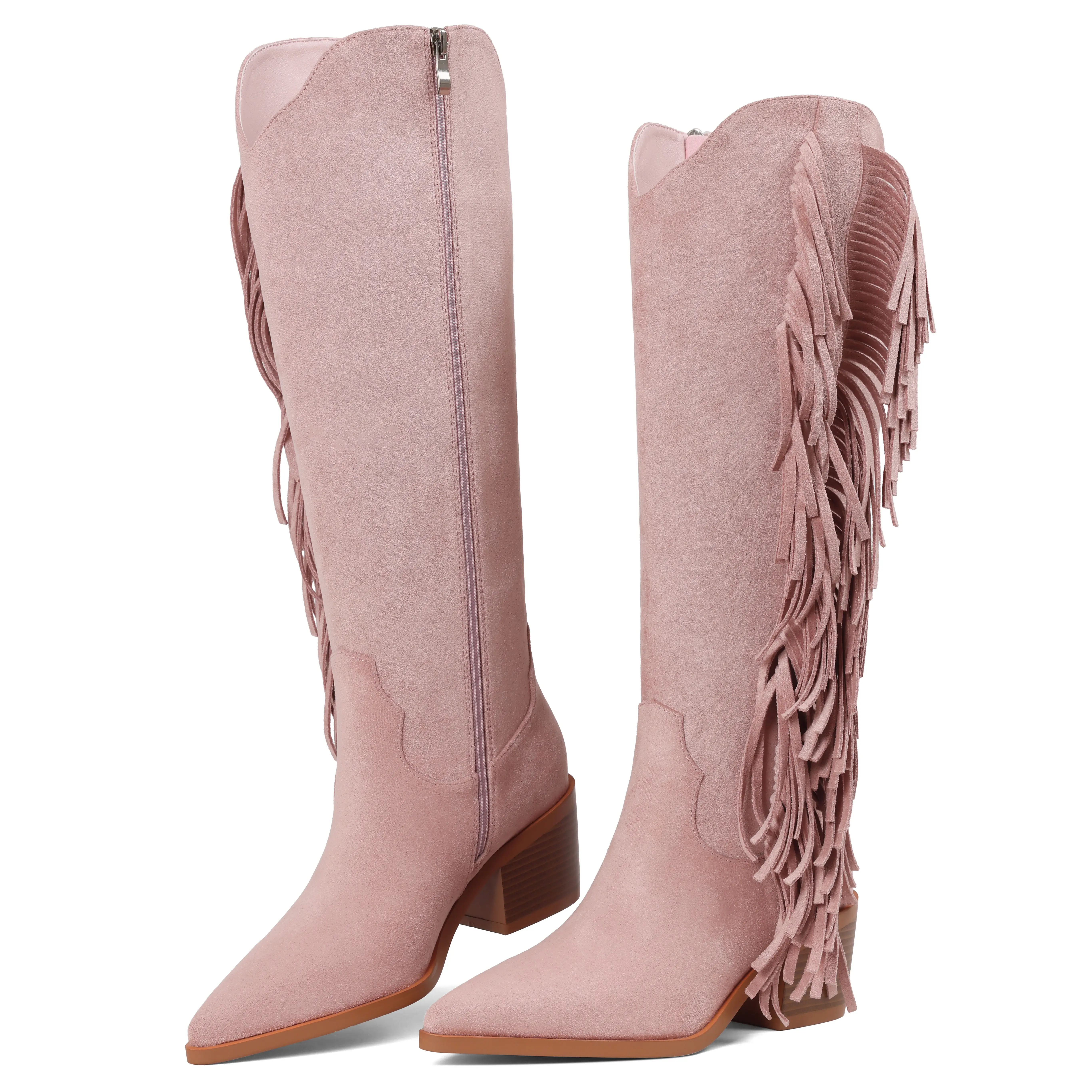 Women's Cowgirl Fringe Boots For Women White Tassels Cowboy Boots Knee High Pointed Toe Western Boots summerwins