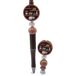 3d BOOKCASE with Kitty  SET Beaded Keychain and Pen