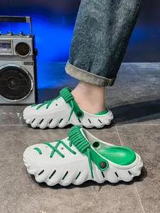 Unisex Sporty Lace-Up EVA Platform Slides, Casual Comfortable Breathable Beach Sandals, Trendy Unisex Outdoor Slides for Summer, Footwear, Platform Clogs, Lace Tied Clogs