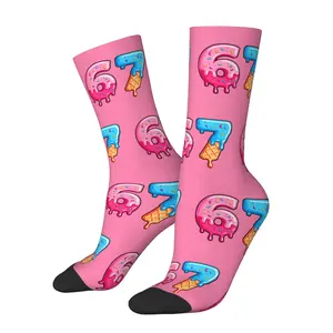 67 Socks 6 7 Meme Novelty Six Seven Socks Women Soft Breathable Cotton Blend Mid-Calf Durability Reinforced Heel Toe Vibrant Patterns All Seasons