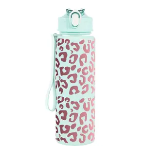 Fashion Leopard Print Sports Water Bottle, Large Size with Handle and Straw, Bounce Lid Design, Portable for Outdoor Fitness