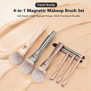 4-in-1 magnetic makeup brush, super soft large loose brush, eyeshadow brush, nose shadow brush, concealer brush, combination makeup tool, portable multi-functional upright handle, Makeup Brush Set