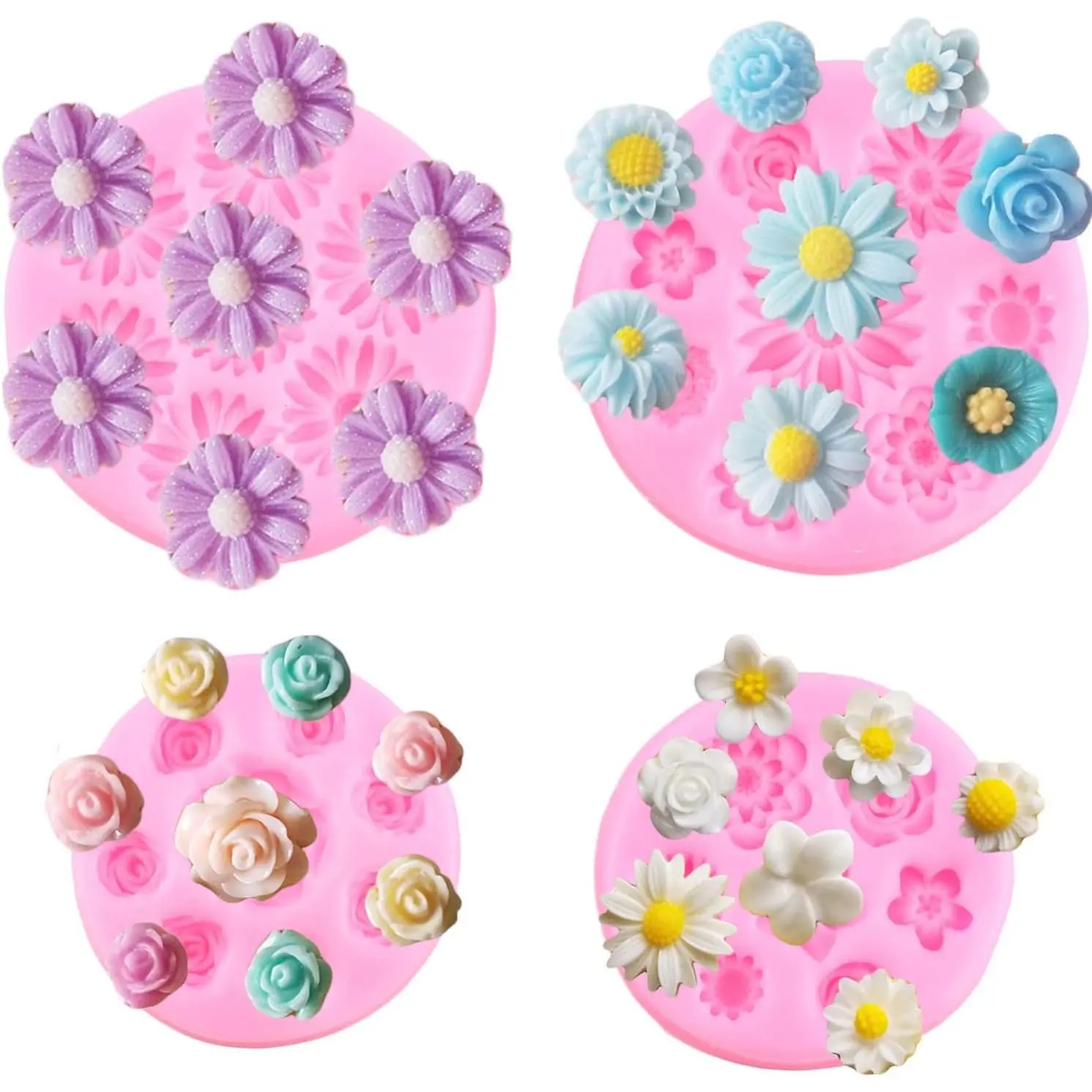 Rose Flower Silicone Molds  Fondant Mold Flower Orchid Cake Decorating Molds Set Of 4