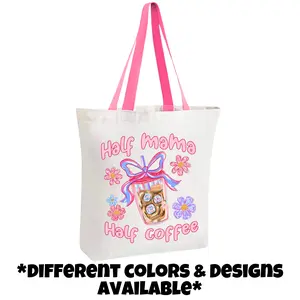 Mama & More Canvas Tote Bag - 14"x15" Size, Zipper Closure, Different Designs & Colors Available