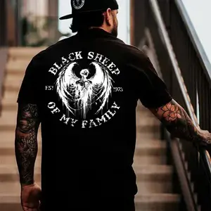 BLACK SHEEP OF MY FAMILY Fallen Angel Print Men's T-Shirt, Menswear Graphic Tee Casual Streetwear Top Shortsleeve Tshirt
