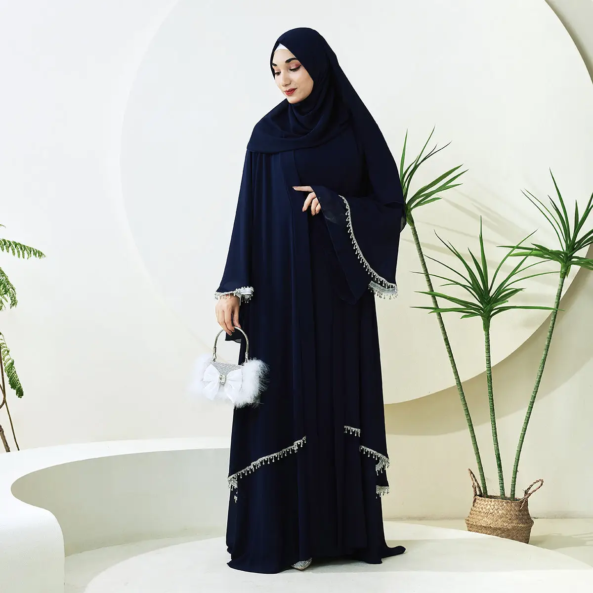 Elegant Chiffon Diamond Tassels Abaya Four - piece Set (NCS001)