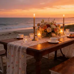 Floral Embroidered Mesh Fabric, DIY Cuttable, Wrinkle-Resistant, Ideal for Party Decor, Outdoor Camping, Tableware, Gift Box Decoration