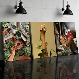 3-Piece Wooden Frame Canvas, Modern Art Poster Set, Waterproof Wall Decor, Ideal for Living Room & Hallway, Fashionable Home Decoration