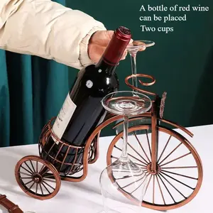 Luxury light-style oil barrel wine rack, wine bottle holder, wine glass holder, capable of holding 1 bottle of wine and 2 glasses. Suitable for display in living room or TV cabinet. Wine cabinet decoration - (usable in all 4 seasons)