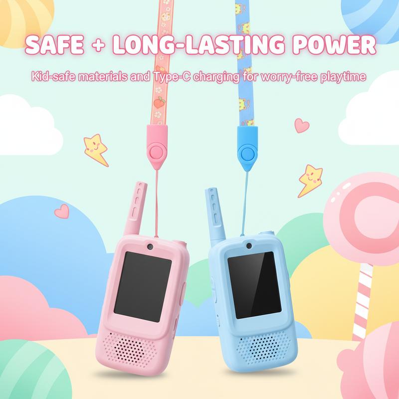 Careenoah Kids' Video Walkie Talkies in Pink & Blue with Cartoon Character Designs for Real-Time Communication Safe Long-Lasting Power