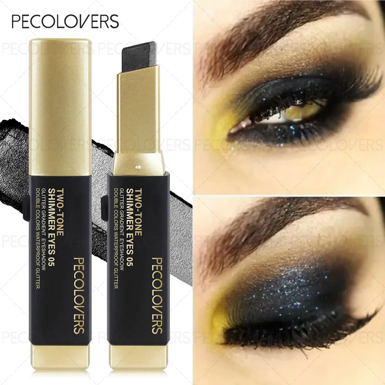 1PC Gradient Metallic Glitter Beauty Eyeshadow Stick Double Color Waterproof Highlight Shadow Stick Eye Makeup Lasting Shimmer Eyeshadow Makeup