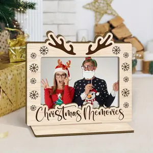 1pc Christmas Theme Wooden Photo Frame, With "Christmas Memories", With a Base Can Stand on the Desktop, Best Christmas Gift choice for Yourself, Family, Desktop Decorative Sign Frame