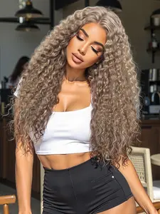 13x4 Lace Front Curly Wig  22" Long Bouncy Curls | Heat Resistant Synthetic, Ash Blonde, Glueless curly wig