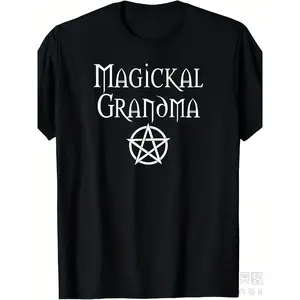 Camiseta Abuela Mágica Bruja Desvergonzada Wicca Pagan - Camiseta Gráfica Retro Unisex con Pentagrama y Letras, Top de Manga Corta de 220gsm de Peso Pesado con Cuello Redondo para Hombres y Mujeres, Regalo Brujo para el Día de la Madre, Eventos Wicca y Pa