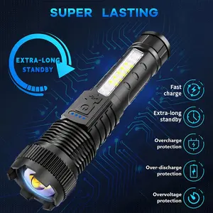 K-Rechargeable Tactical Flashlight, 54000 Lumens High Power LED, 7 Modes, USB Cable Included, Non-Waterproof, Clip Feature, Lithium Battery Powered (3000mAh), Emergency Home Use- 28