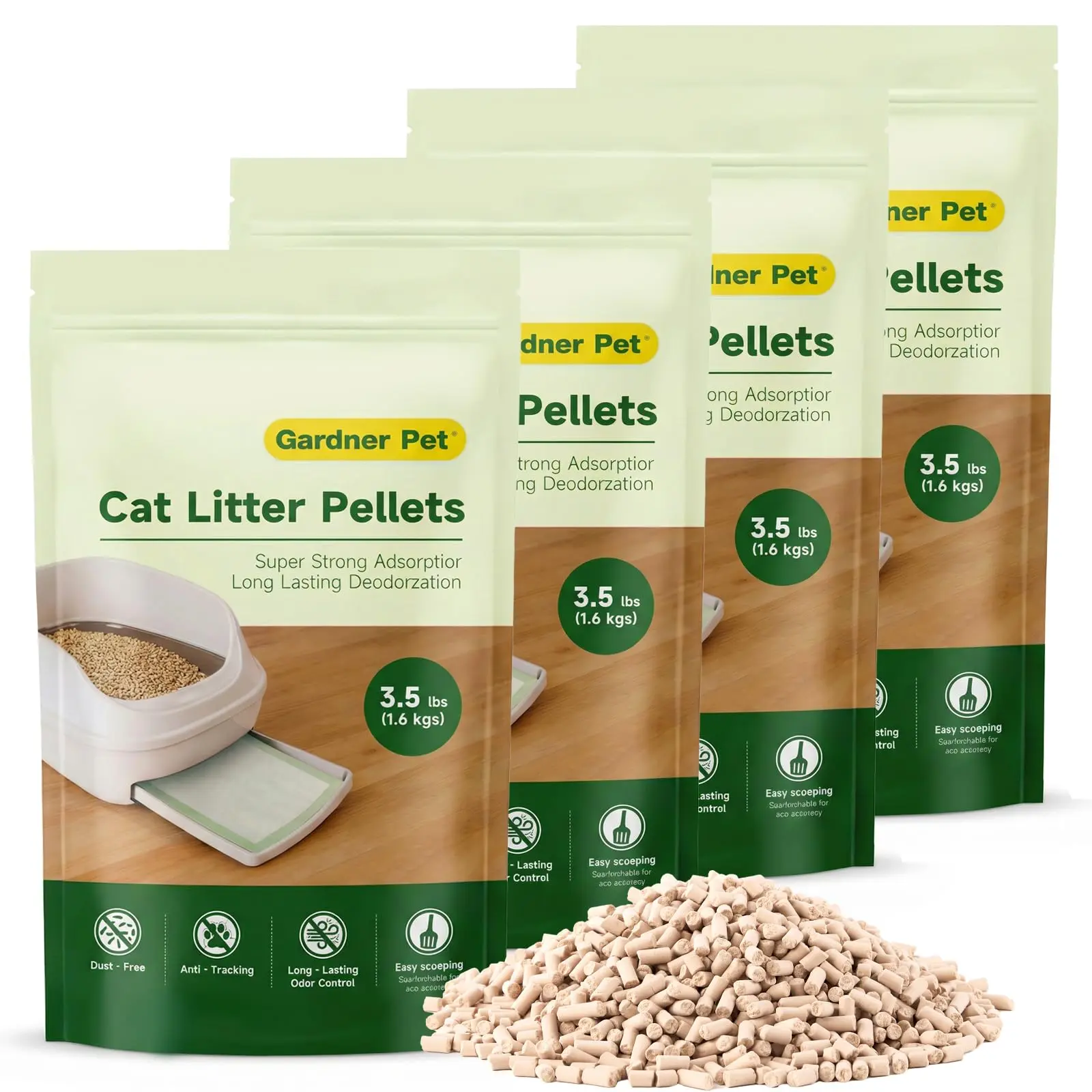Gardner Pet Non-Clumping Zeolite Cat Litter Pellets (14Lbs Bundle), High-Absorbent Mineral Refill for Double-Layer Sifting Litter Boxes, 99.9% Dust-Free & Superior Odor Control, Unscented (3.5Lbs x 4)