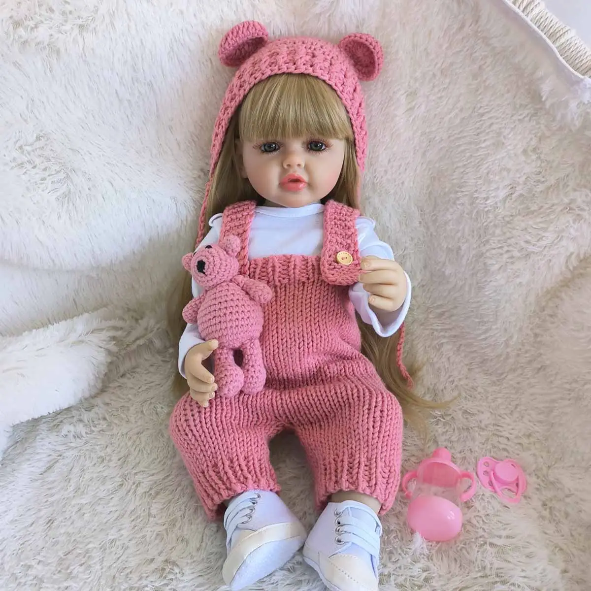 22 Inch Life-like Teenager Girl Doll, Realistic Reborn Doll with Plushies Crochet Toys, Soft Silicone Body Doll, Birthday Gift, Plushies Crochet, Real