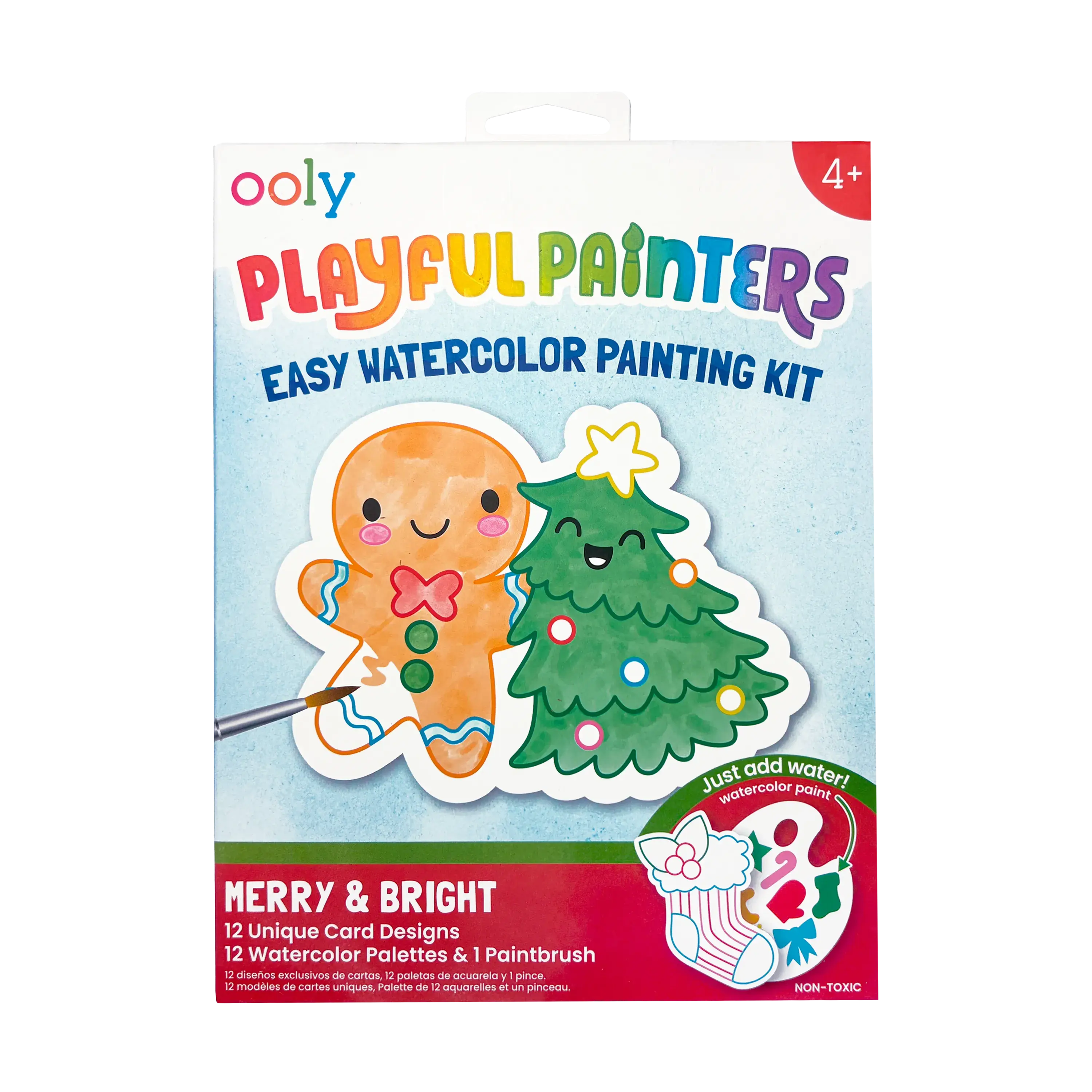 Playful Painters Easy Watercolor Painting Kit - Merry & Bright - 12 Cards 12 Palettes 1 Paintbrush