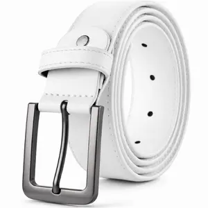 High Quality White Leather Men's Adjustable Belt with Sleek Silver Buckle – Perfect for Casual & Formal Wear – Stylish & Durable