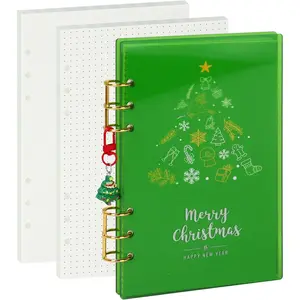 A5 Christmas  Binder 6-Ring Planner, A5 Personal Planner Binder with 90 Sheets Dot Grid & Blank Paper, Holiday  Set with  Rings & Themed  (Green with Tree )