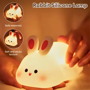 Cute LED Night Light Touch Sensor Cartoon Nightlights Big Face Rabbit Silicone Night Light Christmas Gift Bedside Lamp Home Decor, Decorative light