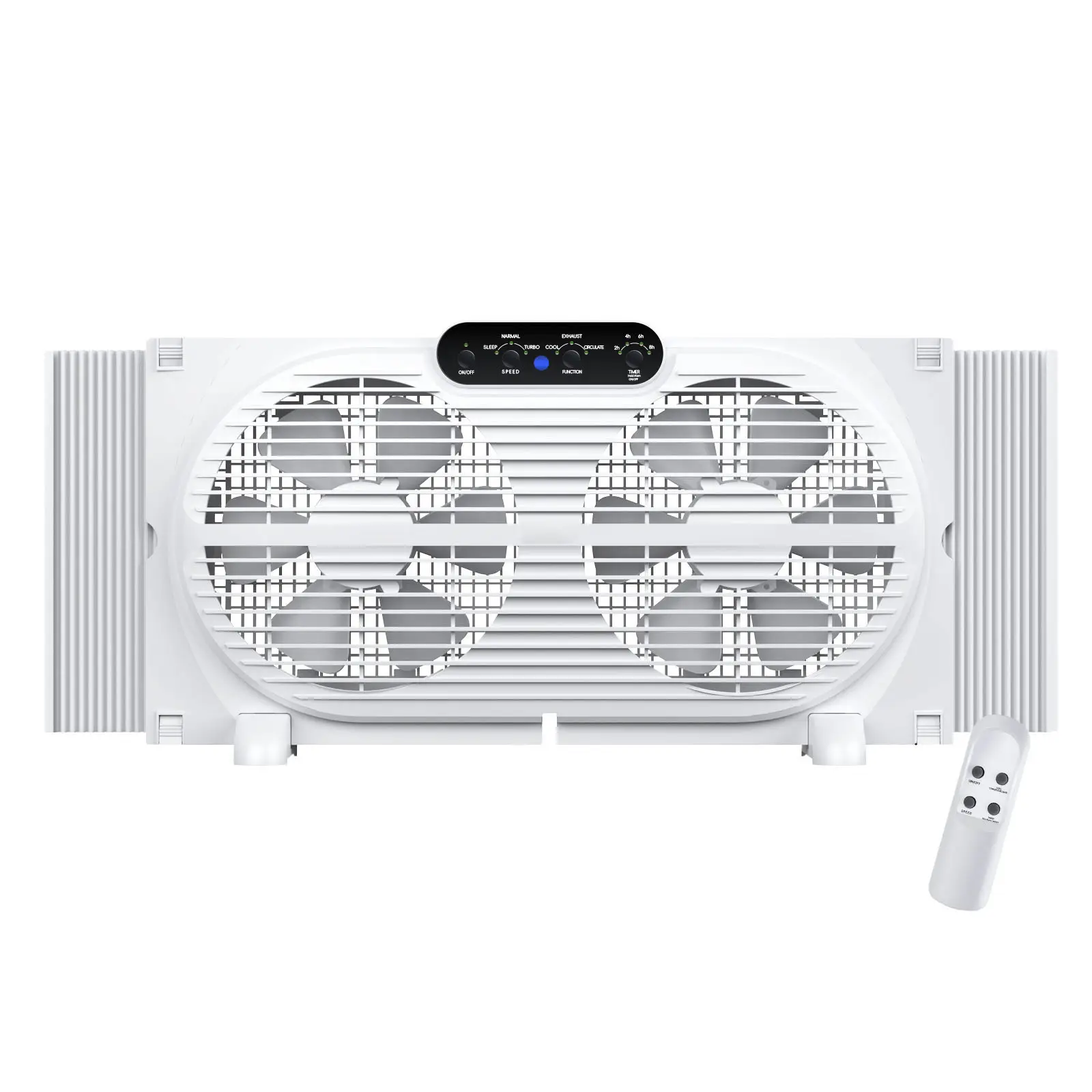 Twin Window Fan with Intruder Alarm, 9 inch Window Fan with Remote Control and Reversible Airflow, 3-Speed Settings, Expandable Exhaust Fan for Home,