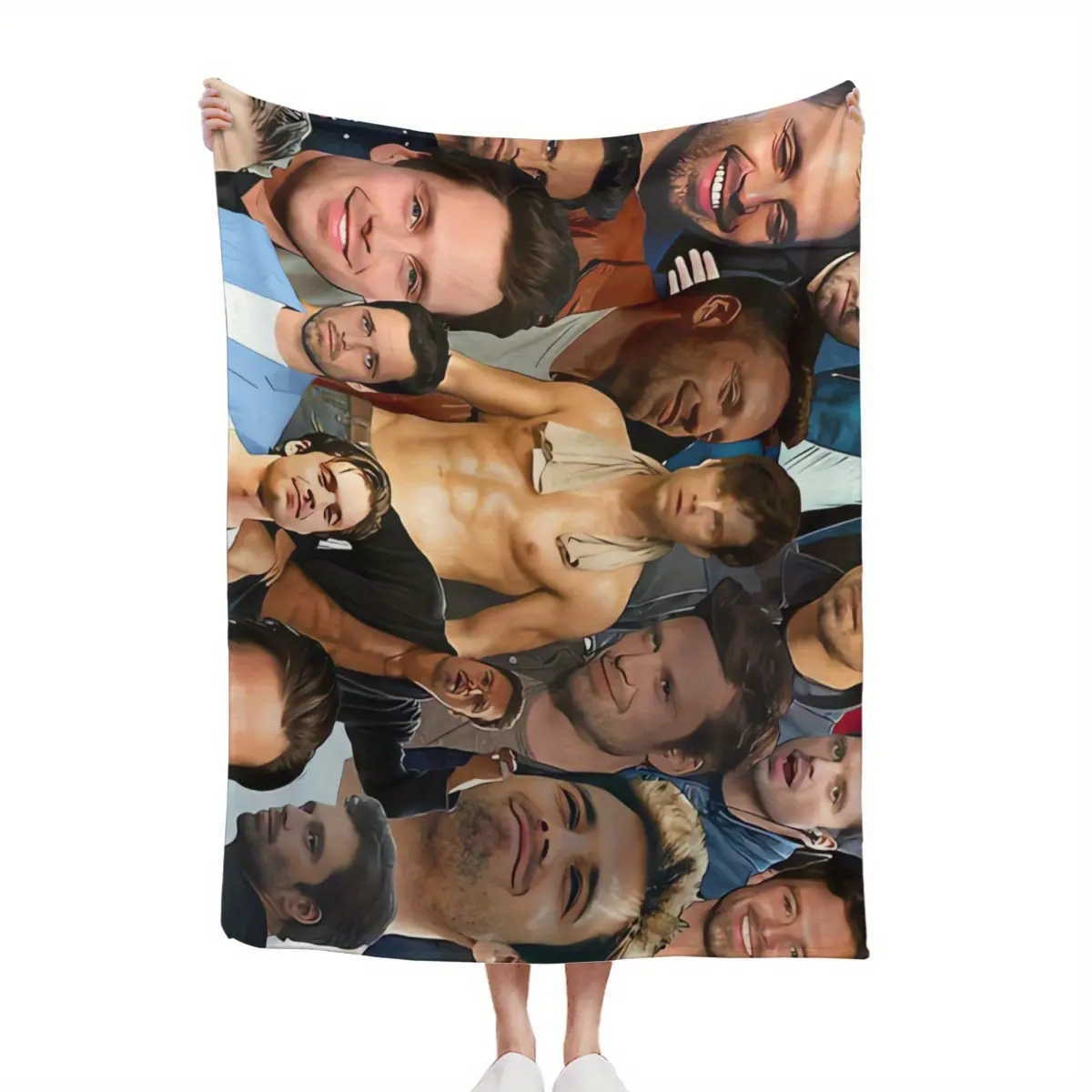 Sebastian Stan-Themed Patchwork Print Blanket - Multi-Size, Breathable Cotton-Crochet Microfibre, Soft, Durable, Stain Resistant, Classic, Machine Washable Home Fan Gift