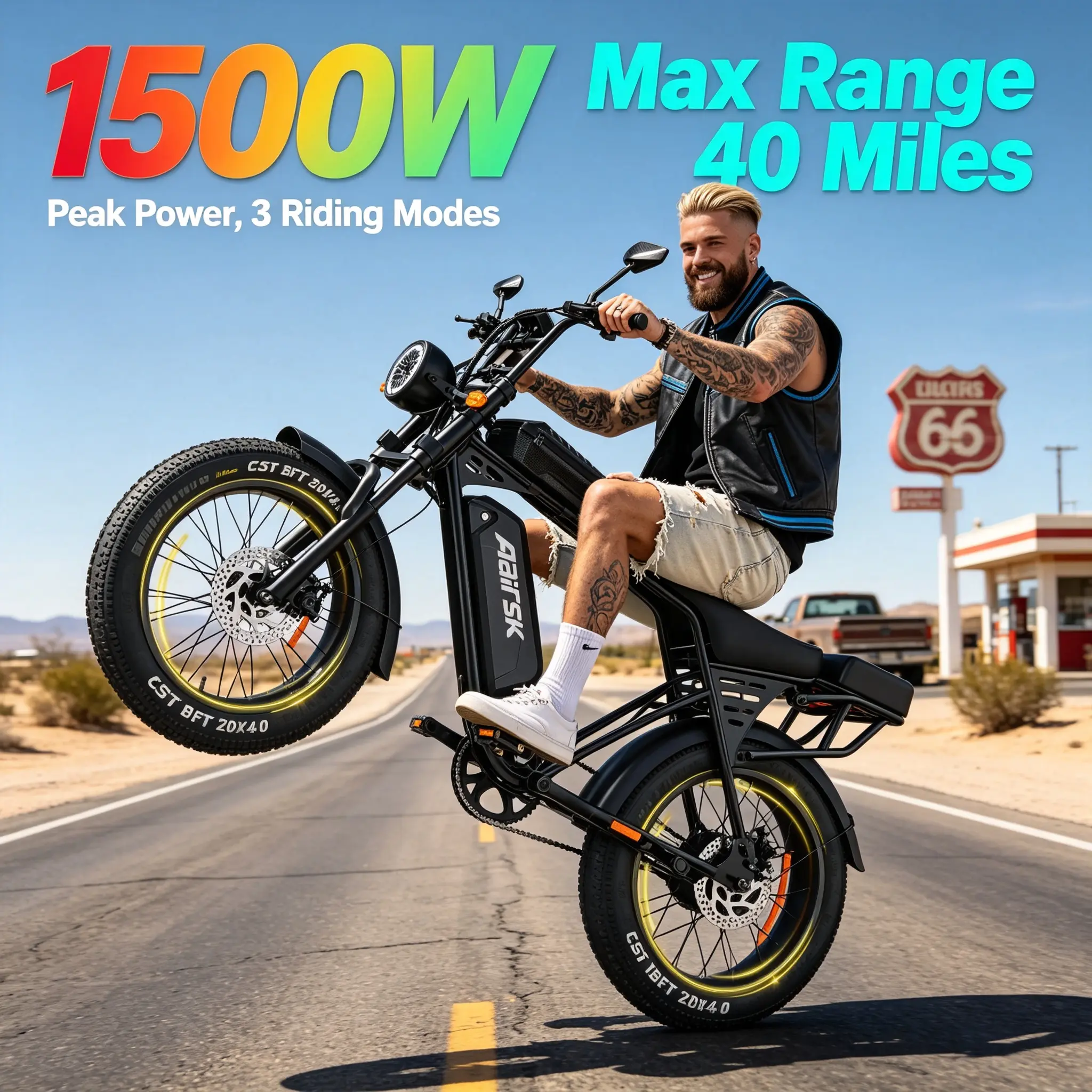 Aairsk X5 Retro Fat Tire Electric Bike for Adults - 1500W Peak Power Motor, 40 Mi Max Range, 20"×4.0 CST Off-Road Tires, Dual Disc Brakes, 3 Riding Modes, Detachable Lithium Battery E-Bike