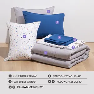 Kasentex Queen 7 Pieces Comforter Set - Includes Fitted Sheet, Pillowcase, Flat Sheet, Comforter & Pillow Sham - Machine Washable, Reversible, Soft & Cozy Bedding