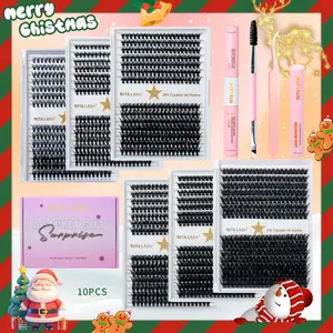 Individual False Eyelashes Kit, 1 Set Mixed Length & Styles Lashes & Lash Brush & Lash Glue & Tweezers & Lash Remover for Eyelash Extensions, DIY Lash Cluster