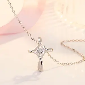 2PCS-Accessories Fashion Geometric Cross Zircon Pendant Necklace Ornament European and American Cross Pendant Clavicle Necklace
