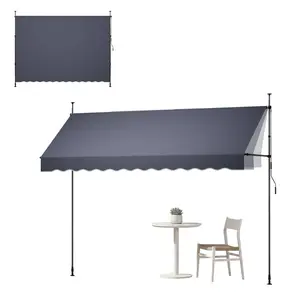VEVOR Manual Retractable Awning, 138" Outdoor Retractable Patio Awning Sunshade Shelter, Height Adjustable Patio Door Window Canopy with Manual Crank Handle for Backyard, Garden, Balcony, Dark Gray