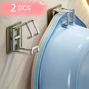 2 pieces of heavy-duty wall-mounted hooks - self-adhesive bathroom and kitchen storage rack, suitable for small-space storage and organization, such as towels, washbasins, etc. practical bathroom hooks