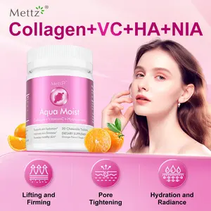 Mettz Multi Collagen Pepitides Tablets for Woman, Hydrolyzed Protein with Hyaluronic Acid, Biotin & Vitamin C, Niacin-amide, Orange flavor, 30Ct'