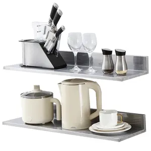 【fathersdaygift】VEVOR 8.6" x 30" Stainless Steel Shelf, Wall Mounted Floating Shelving with Backsplash, 44 lbs Load Capacity Commercial Shelves, Heavy Duty Storage Rack for Restaurant, Kitchen, Bar, Home, and Hotel Organiser Decoration, Floating Corner Sh