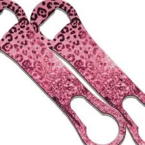 Stainless Steel Printed Leopard Glitter V-Rod® Bottle Opener, Pink or Purple Bar Utensil